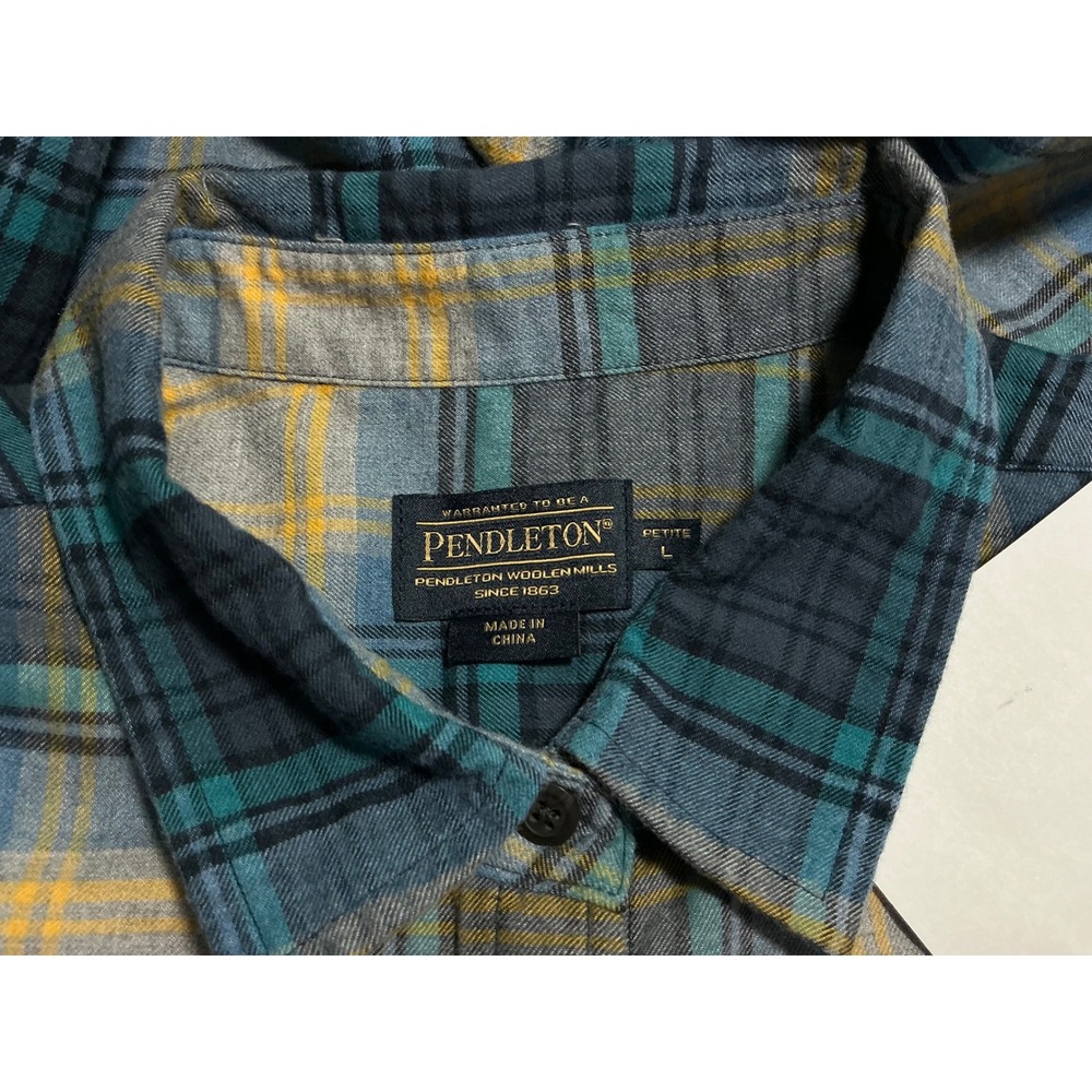 Pendleton Womens Plaid Shirt Cotton Flannel Large Petite Coastal Cabincore Fall - Picture 5 of 10
